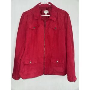 Studio Works Jacket Womens 16 Red Faux Suede Coat Blazer Zipper Classic Granny